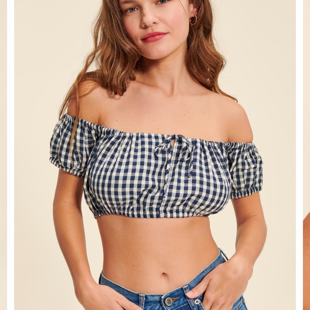 Gingham Off-Shoulder Crop Top